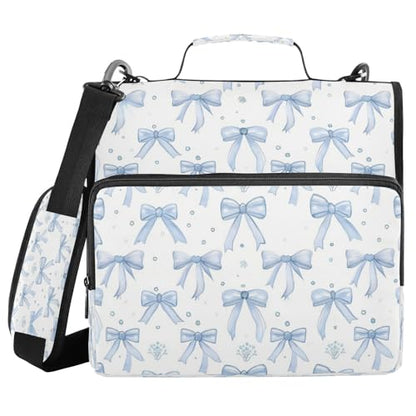 Blue Bows Zipper Binder for School with Shoulder Strap & Extra Pockets - 1.5 Inch 3-Ring Binder Holds 500+ Sheets, Textbooks, Laptop - color: Blue Bows