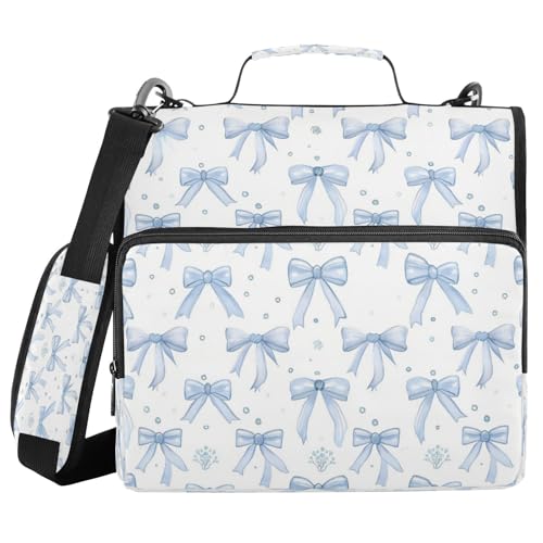 Blue Bows Zipper Binder for School with Shoulder Strap & Extra Pockets - 1.5 Inch 3-Ring Binder Holds 500+ Sheets, Textbooks, Laptop - color: Blue Bows