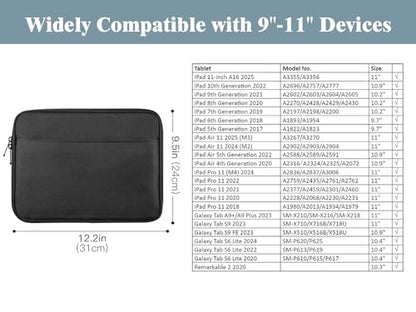 TiMOVO 9-11" Tablet Sleeve with Pocket for iPad A16 Tab, Black | Protective Sleeve with Front Pocket, Fits iPad 11" A16 2025, 10th Gen 10.9", 10.2", Air 11/5th/4th Gen, Tab A9+ 11" - color: Black