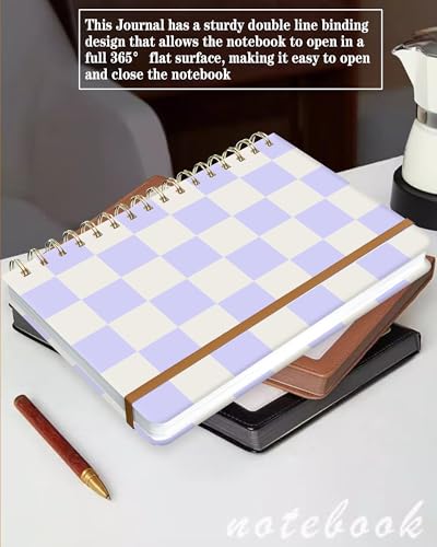 Spiral Journal Notebook for Women, Hardcover A5 College Ruled Notebook, 60 Sheet, Thick Paper, Cute Lined Journal for School, Office & Work, 6 x 8.4 in(Pastel Purple Checkered) - color: Pastel Purple Checkered