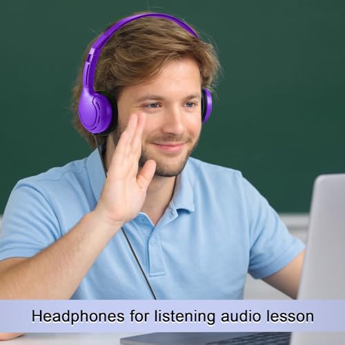 Yunsailing 30 Pack Bulk Over Ear Headphones Set On Ear Headsets Earphones with Adjustable Headband and 3.5mm Plug for Group Learning, Computer Lab, Library, Online Lesson (Purple) - color: Purple