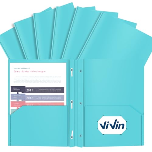 ViVin 12 Pack Plastic Folders with Pockets and Prongs, Heavy Duty 2 Pocket Folders with 3-Prong Fasteners, Poly File Holds 8-1/2" x 11" Paper for School Office Home (Lake Blue) - color: Lake Blue, size: 12 PACK