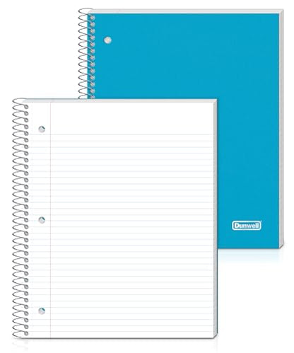 Dunwell 3 Subject Notebook College Ruled (Blue), 150 Sheets (300 Pages), Spiral Notebook 8.5 x 11, Plastic Cover, 3 Pocket Divider Folders, 3-Hole Punched Perforated Paper - color: Blue