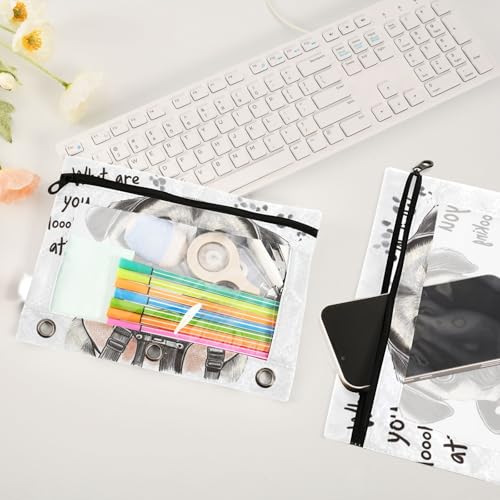 Kcldeci Pencil Pouch for 3 Ring Binder, Cute Dog 2 Pack Binder Pencil Pouch with Clear Window Pencil Bags with Zipper Pencil Case for Binder - color: A06
