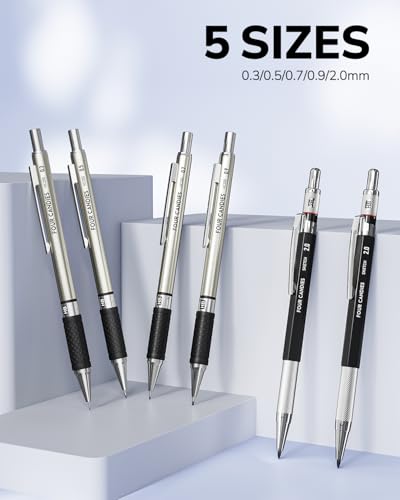 Four Candies 27PCS Metal Mechanical Pencil Set, Art Supplies with Case | 0.3, 0.5, 0.7, 0.9 mm & 2PCS 2mm (HB 2H 2B 4B Color) with 552 Lead Refills, Technical Drafting Drawing Kit for Teen & Adults - style: 0.3mm+0.5mm+0.7mm+0.9mm+2.0mm