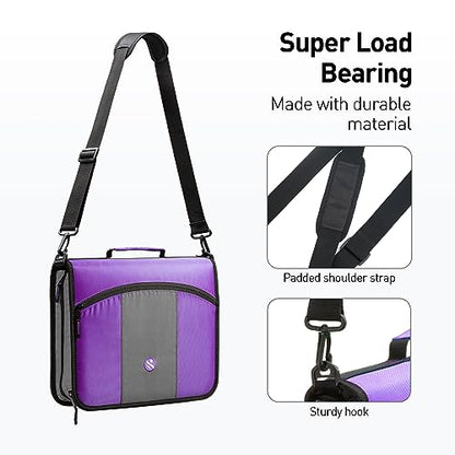 3-Inch Zipper Binder, Round Ring Binder with Expanding Files, Handle and Shoulder Strap, Violet - color: Violet