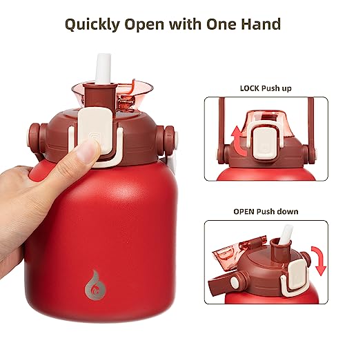 BJPKPK Insulated Water Bottles with Straw, 20 oz Cute Water Bottles with Handle, BPA Free Stainless Steel Metal Jug, Easy Carry Flasks for Men & Women, Red - color: 20 ozRed, size: 20 Ounces