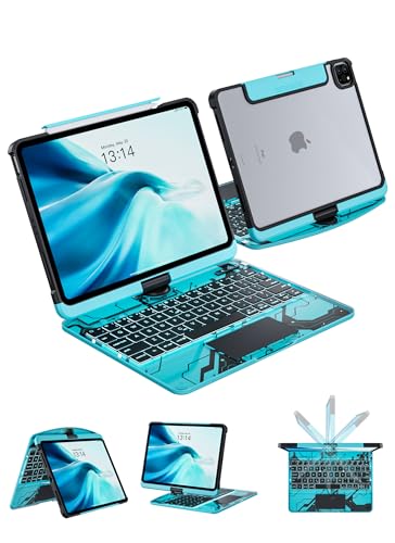 Keyboard Case for iPad Air 11-inch & 10.9-inch (Air 5th/4th Gen) and iPad Pro 11-inch (1st–4th Gen), 360° Rotating Clear Case with Trackpad, 7-Color Backlit, LCD Power Display, Pencil Holder, Blue - color: blue, size: iPad Air 11/5/4, Pro 11
