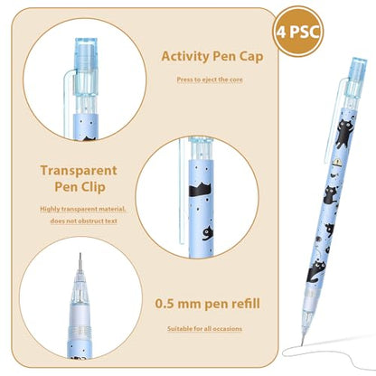 4 Pcs Cat Mechanical Pencils Cute 0.5mm Mechanical Pencil Kawaii Pencils School Pencil for Students Women Office School Suppies