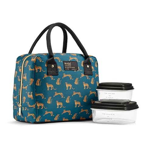 Fit & Fresh Bloomington Lunch Bag for Women - Insulated Large Lunch Box for Work with Containers, Leak-Resistant, Stain-Resistant, Zipper Closure, Teal Cheetah - color: Teal Cheetah