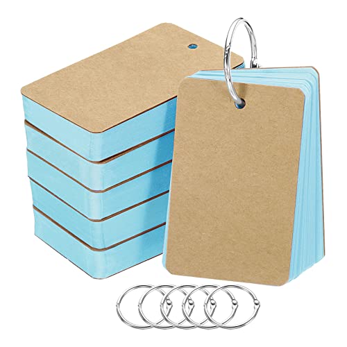 PATIKIL Blank Index Cards with Ring, 300Pcs Colored Blank Flash Card 3.5" x 2" Note Card Study Card for Memory Learning Studying Office Supplies, Blue - color: Blue