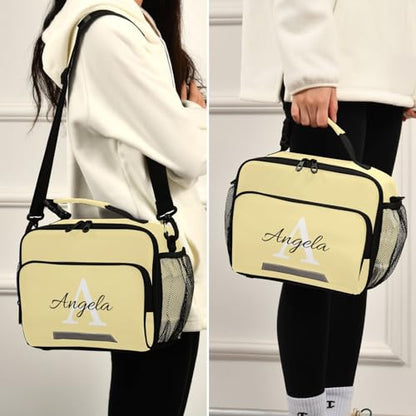 Custom Student Lunch Bag for Boys Girls Butter Yellow Personalized Name Lunch Box Insulated Cooler Bag for School Picnic Office - color: Multi04