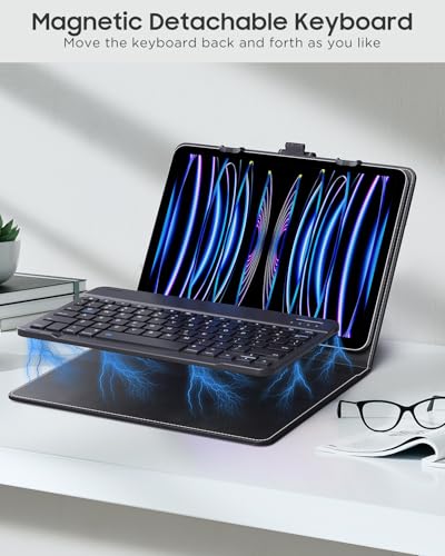 MoKo Universal Tablet Case with QWERTY Keyboard for 9",9.7",10.1",10.2",10.4",10.5",10.9" Tablet, with Removable Wireless Bluetooth Keyboard&Pen Holder for iPad, Samsung, Fire, Pixel, Other - color: Black