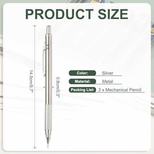 PATIKIL 2Pcs Mechanical Pencil 0.7mm, Lead Pencils Mechanical Holder Medium Point Automatic Metal Holder for Drawing Art Sketching Woodworking, Silver - color: Silver