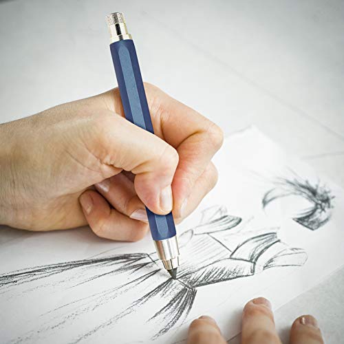 5.6mm Mechanical Pencil Lead Holder with Clip Metal Mechanical Clutch with Built-in Sharpener Automatic Graphite Pencil Lead Pencil For Construction, Draft Drawing, Crafting, Art Sketching - color: Blue 5.6mm Pencil