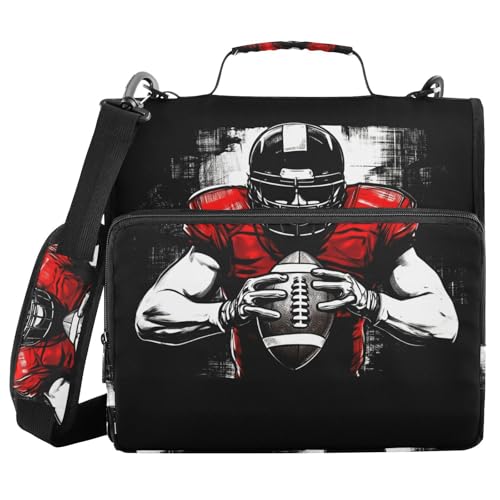 Gredecor 3 Ring Zipper Binder with Shoulder Strap, Football Player in Helmet-1 Multi-Pockets Organizer Binder Bag Holds 500 Sheets for School and Office - color: Football Player in Helmet-1