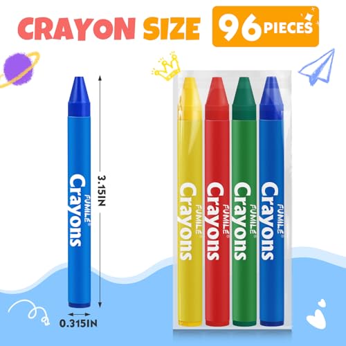 FUMILE 24 Sets of 4 Colors Crayons (96 Count), Crayons Bulk Individual Packs, Non-Toxic Mini Crayon for Kids Party Favors, Restaurants, School Supplies, Travel and More Events - style: 96 count