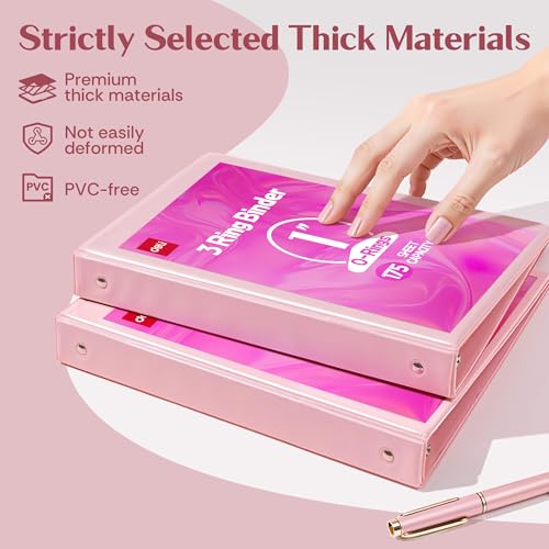 Deli 1-inch 3 Ring Binder with 2 Interior Pockets, 175 Sheets Capacity, 1 inch Binders fits 11" x 8.5" US Letter Size, Pink, 2 Pack