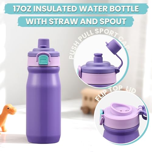PIQUEBAR Kids Lunch Box with 8oz Thermo, Leakproof Bento Box with Insulated Bag, Kids Insulated Water Bottle, Food Lunch Container for Back to School Girls Boys, Purple - color: Purple