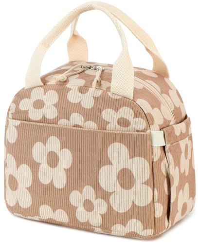 Bluboon Lunch Bag for Women Men Cute Corduroy Lunch Tote Bags Reusable Insulated Lunch Box Large Capacity Reusable Insulated Cooler for Work Picnic or Travel - color: Corduroy Big Floral 157, size: Medium (10L)