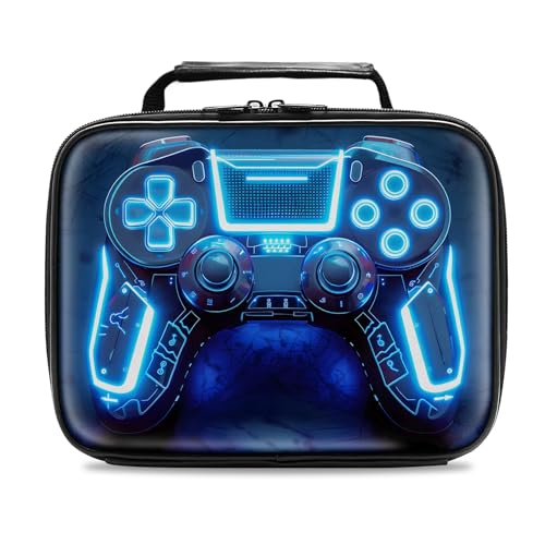 Gamer Lunch Box for Boys,Leather Boys Lunch Bag for Kids,Gamer Gifts for Kids,Insulated Video Game Lunchbox,Reusable Portable Lunchbox for School Travel Picnic Hiking Beach - color: Game Controller-A beautiful pale blue light