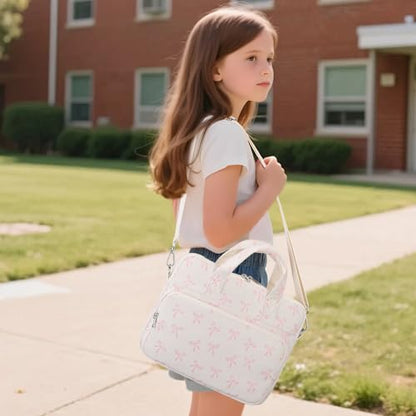 Octsky Tablet Bag Kids Tablet Carrying Bag with Shoulder Strap, Soft Lining, Bowknot Beige - color: Corduroy Bowknot Beige
