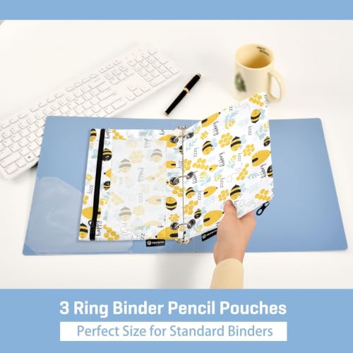 Gredecor 3 Ring Binder Pencil Pouch, Funny Bees Beehive Herbs Flower Zippered Pen Case Pouches with Clear Window, 2 Pack Stylish Office & School Supplie - color: Bees Beehive Herbs Flower