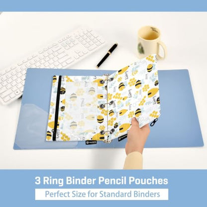 Gredecor 3 Ring Binder Pencil Pouch, Funny Bees Beehive Herbs Flower Zippered Pen Case Pouches with Clear Window, 2 Pack Stylish Office & School Supplie - color: Bees Beehive Herbs Flower