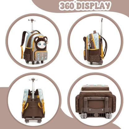 Girls Rolling Backpack for Kids with Wheels,Cute 3D Kids Rolling Backpack for School,Lightweight Kids Luggage for 6-8,Large Capacity BookBag with Wheels & Telescopic Handle - color: 3d Plush Cute Bronze