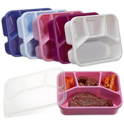 Honeydak 5 Pack Snack Containers 4 Compartment Bento Snack Boxes Reusable Lunchable Containers with Lids Divided Meal Prep Lunch Food Storage Box for School Work Travel(Elderberry,Mixed) - color: Elderberry, style: Mixed