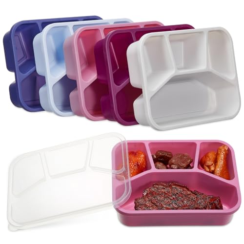 Honeydak 5 Pack Snack Containers 4 Compartment Bento Snack Boxes Reusable Lunchable Containers with Lids Divided Meal Prep Lunch Food Storage Box for School Work Travel(Elderberry,Mixed) - color: Elderberry, style: Mixed