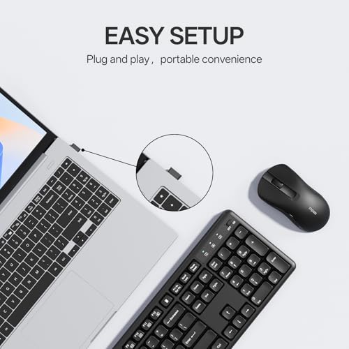 Rapoo X2100 Quiet Wireless Keyboard and Mouse Combo, 2.4GHz USB Receiver, 12 Multimedia Keys, Spill-Proof, Full-Sized, Compatible with PC, Laptop, Black