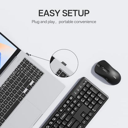 Rapoo X2100 Quiet Wireless Keyboard and Mouse Combo, 2.4GHz USB Receiver, 12 Multimedia Keys, Spill-Proof, Full-Sized, Compatible with PC, Laptop, Black