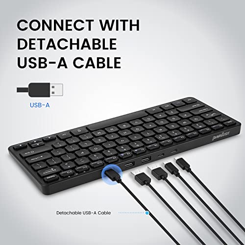 Perixx PERIBOARD-416 Wired Mini USB Keyboard with 4 Hubs - X Type Scissor Keys - Detachable USB-C and A Cable - US English - style: Wired USB with Hubs