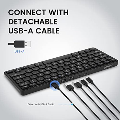 Perixx PERIBOARD-416 Wired Mini USB Keyboard with 4 Hubs - X Type Scissor Keys - Detachable USB-C and A Cable - US English - style: Wired USB with Hubs
