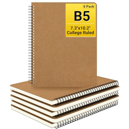 EUSOAR Spiral Journaling Notebooks, 6 Packs B5 7.3"x10.2" Notebooks College Ruled, 120Pages/ 60Sheets Hardcover Lined Spiral Journal Notebook for Women Men Student Office School Traveling Diary-Kraft - color: Kraft, size: 6Packs