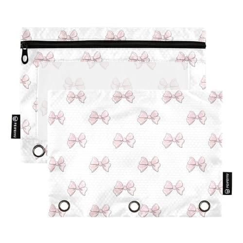 Pencil Pouch for 3 Ring Binder Cute Beautiful Pink Bow 2 Pack Clear Window Pencil Bags with Zipper Pencil Case - color: Multicolored 3