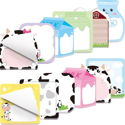 Fancy Land 24 Pads Cute Sticky Notes Cartoon Animal Pattern Sticky Notes for Teachers Classrooms 720 Sheets Memo Pads Teacher Appreciation Gift Home Office Supplies Cow - style: Cow