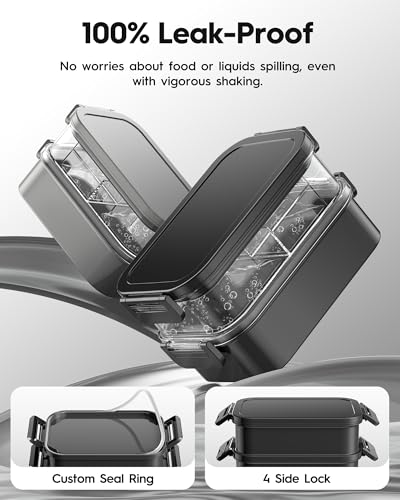 Adults Bento Box with Insulated Lunch Bag, 74oz Capacity 3 Stackable Leak-Proof Bento Box Built-In Utensil and Sauce, PFAS & BPA-Free, Microwave & Dishwasher Safe (Astral Black) - color: Astral Black