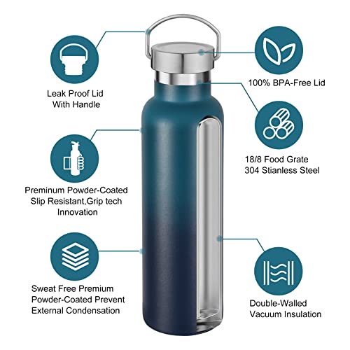 Neihepal Gradient Stainless Steel Water Bottles,20 Ounce Vacuum Insulated Double Wall Travel Bottle with Leak Proof Lid of Handle,Metal Reusable Standard Mouth Flask Thermoses for School,Hikers,Gift - color: Dark Night
