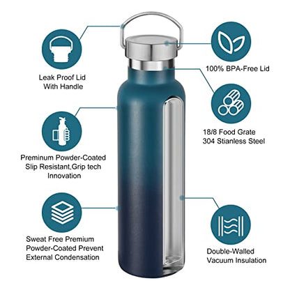 Neihepal Gradient Stainless Steel Water Bottles,20 Ounce Vacuum Insulated Double Wall Travel Bottle with Leak Proof Lid of Handle,Metal Reusable Standard Mouth Flask Thermoses for School,Hikers,Gift - color: Dark Night