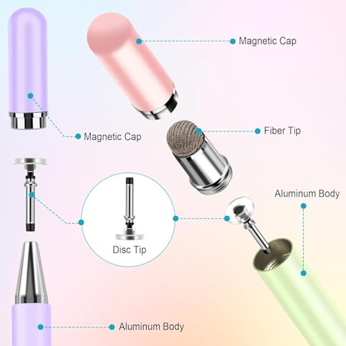 Stylus Pen for Samsung Galaxy Tab A11+/A11/A9Plus/A9/A8 Plus/A8/A7 Compatible with iPad iOS/Android 15/14 Tablet (Purple+Pink+Blue+Green 4 Macaron Colors) - color: Purple+Pink+Blue+Green 4 Macaron Colors