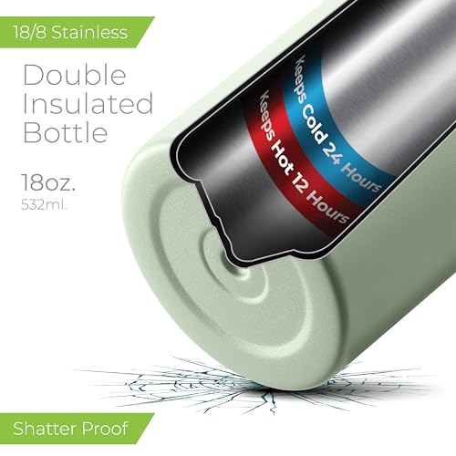 SipX™ 18 oz Insulated Water Bottle with 3 Lids – Leakproof Stainless Steel, Triple Insulated – Cold 24 Hours/Hot 12 Hours – Durable Bottle for School, Gym, Travel – Green - color: Green, size: 18 Ounces