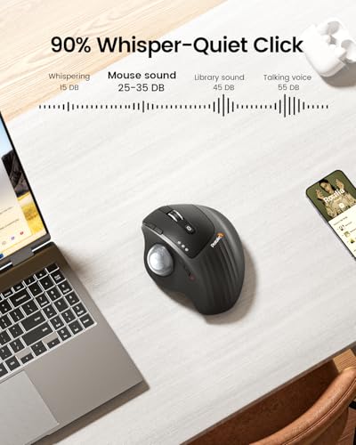 ProtoArc Wireless Trackball Mouse, EM01 NL Ergonomic Bluetooth Rollerball Thumb Rechargeable Computer Laptop Mouse, Adjustable Angle & 3 Device Connection for PC, Mac, Windows-Silver Ball - color: Silver Ball