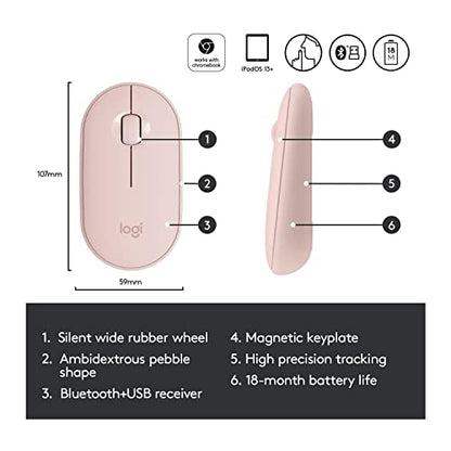 Logitech Pebble Wireless Mouse with Bluetooth or 2.4 GHz Receiver - Pink Rose