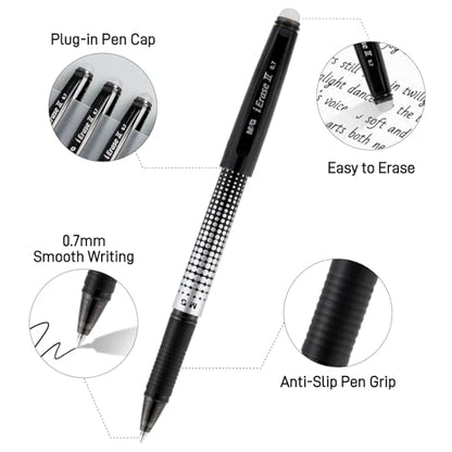 M&G Erasable Pens, 15 Pcs Erasable Gel Pen Medium Point 0.7mm, Black Erasable Gel Ink Pen with Comfort Grip and Cap, Make Mistakes Disappear for Drawing Writing Planner and Crossword Puzzles - color: Black