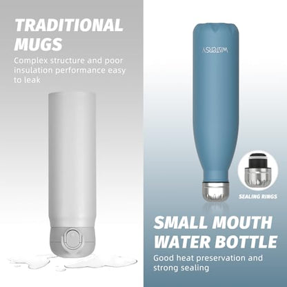 WATERSY Stainless Steel water bottles,17oz/500ml Insulated Water Bottles,Smog Blue metal water bottle Keeps Drink Cold and Hot,BPA Free kids water bottles for School,Gym,Travel,Sports - color: Smog Blue