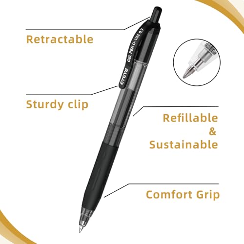 EYEYE G-103 Black Gel Pens 0.7mm, 10 Pack Retractable Medium Point Ballpoint Pen Quick Drying, Pen Fine Point Smooth Writing Pens for Office School Supplies - color: Black, size: 0.7mm
