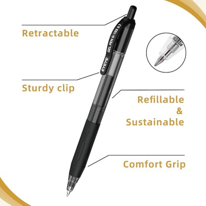 EYEYE G-103 Black Gel Pens 0.7mm, 10 Pack Retractable Medium Point Ballpoint Pen Quick Drying, Pen Fine Point Smooth Writing Pens for Office School Supplies - color: Black, size: 0.7mm