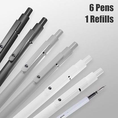 KALARA Aesthetic Gel Ink Pens, 0.5mm Fine Point for Smooth Writing, 6 Pens + 1 Refill No Smear & Bleed Quick Dry, Retractable, Ideal for Journaling and Note-Taking, Stylish Office and School Supplies - size: 6Pens + 1Refill